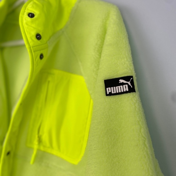 NWT Puma Womens Sherpa Fleece Jacket Neon Green Sz Large L Snap Closure Gorpcore - Picture 4 of 12